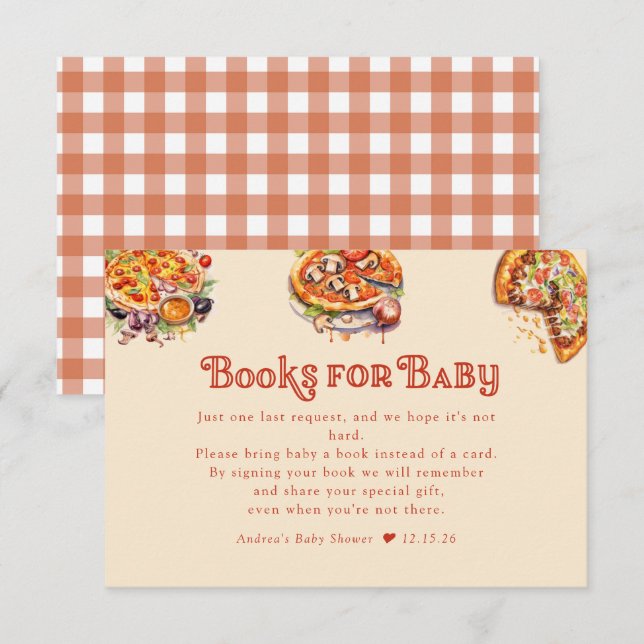 Carte D'accompagnement Pizza | tranche | Livres pour Baby shower bébé (Devant / Derrière)