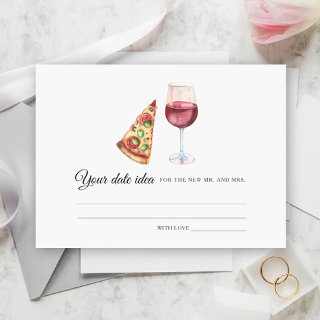 Carte D'accompagnement Pizza & Vin Douche nuptiale Date idées nuit (Créateur téléchargé)