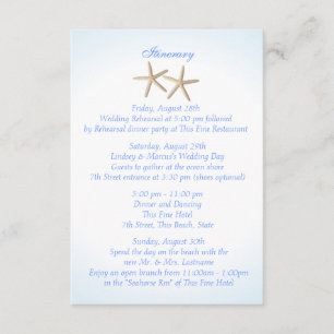 Carte D'accompagnement Plage Blue Hydrangea Mariage Intinéraire