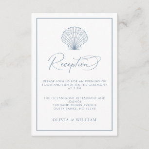 Carte D'accompagnement Plage Mariage Coquillage Dusty Blue Réception