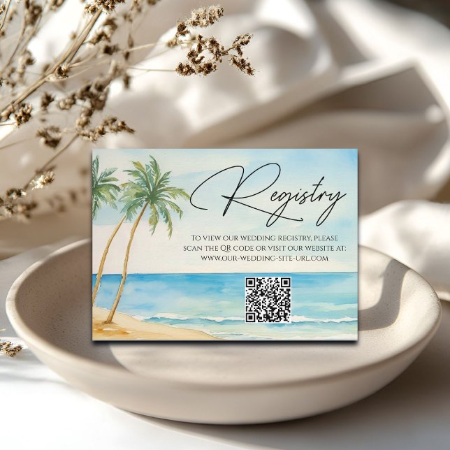 Carte D'accompagnement Plage Palm Trees QR Code Mariage Cadeau Registre (Créateur téléchargé)