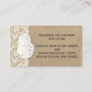 Carte D'accompagnement Plage Rustique chaud Burlap dentelle Mariage Info 