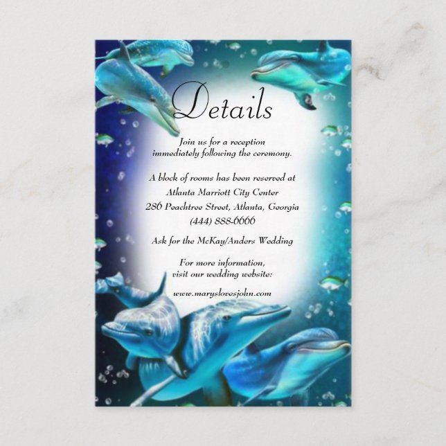 Carte D'accompagnement Plage thème Dolphin Détails Mariage (Devant)