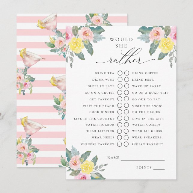 Carte D'accompagnement Plairait-Elle Un Cocktail Lumineux Jeu De Mariage (Devant / Derrière)