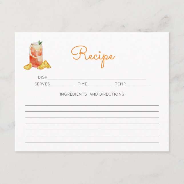 Carte D'accompagnement Plaisir Orange Citrus Thème Rose Floral Recette (Devant)