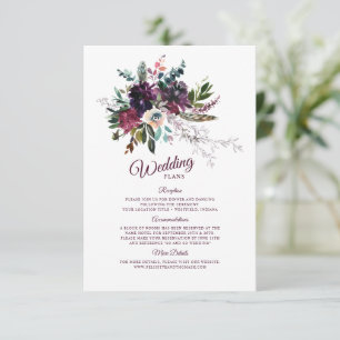 Carte D'accompagnement Plans de Mariage floral Boho Splendor de Bourgogne
