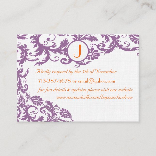 Carte D'accompagnement Plum Damask Orange Response and Website Cards (Devant)