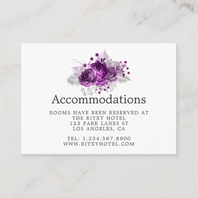 Carte D'accompagnement Plum et marine Aquarelle Mariage Hébergements (Devant)
