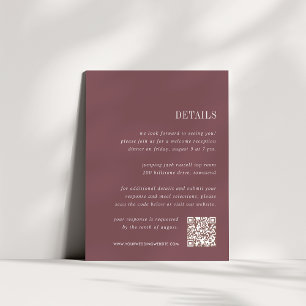 Carte D'accompagnement Plum poussiéreux   Détails du Mariage tout-en-un