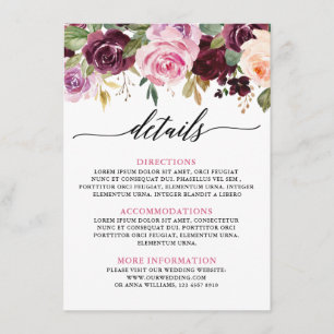 Carte D'accompagnement Plum Purple Blush Pink Détails sur la flore botani