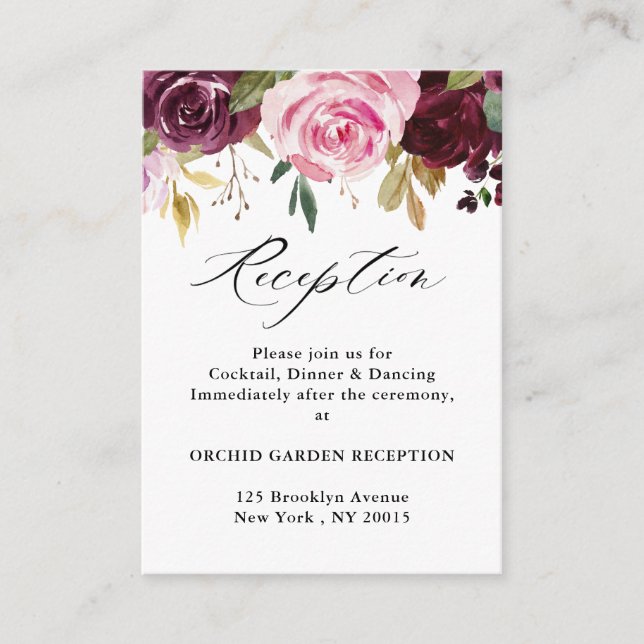 Carte D'accompagnement Plum Purple Blush Rose Botanique Réception Florale (Devant)