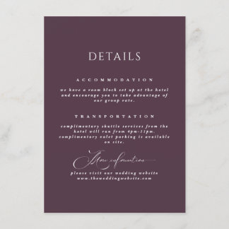 Carte D'accompagnement Plum Romantic Calligraphy Détails du Mariage