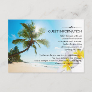 Carte D'accompagnement Plumerias de palmiers de plage de soleil épousant