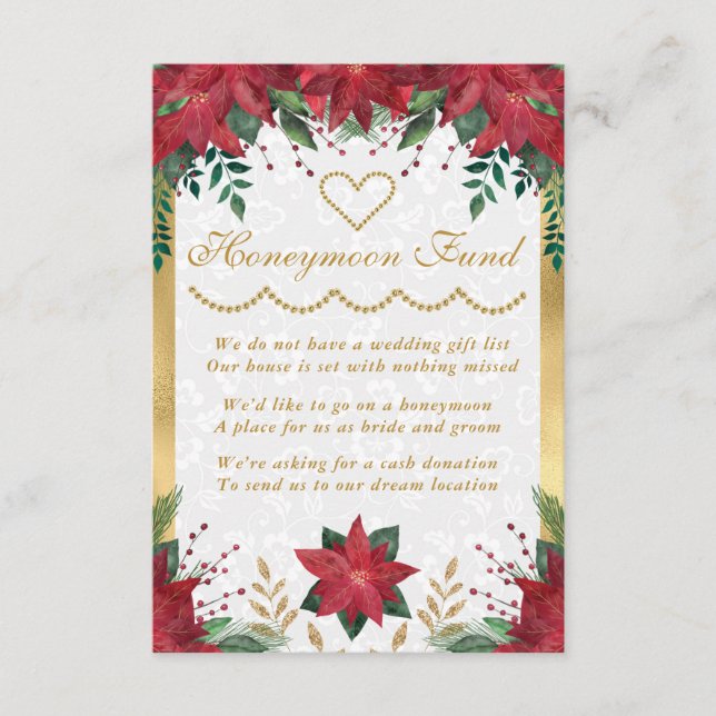 Carte D'accompagnement Poinsettia Noël Mariage d'hiver Fonds de lune de m (Devant)