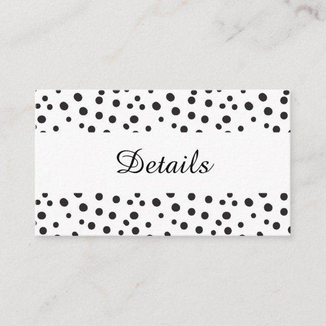 Carte D'accompagnement Pois. Détails du Mariage noir et blanc (Devant)