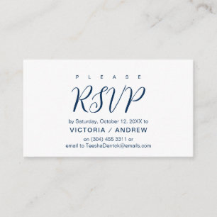 Carte D'accompagnement Police bleu marine esthétique, mariage RSVP répond