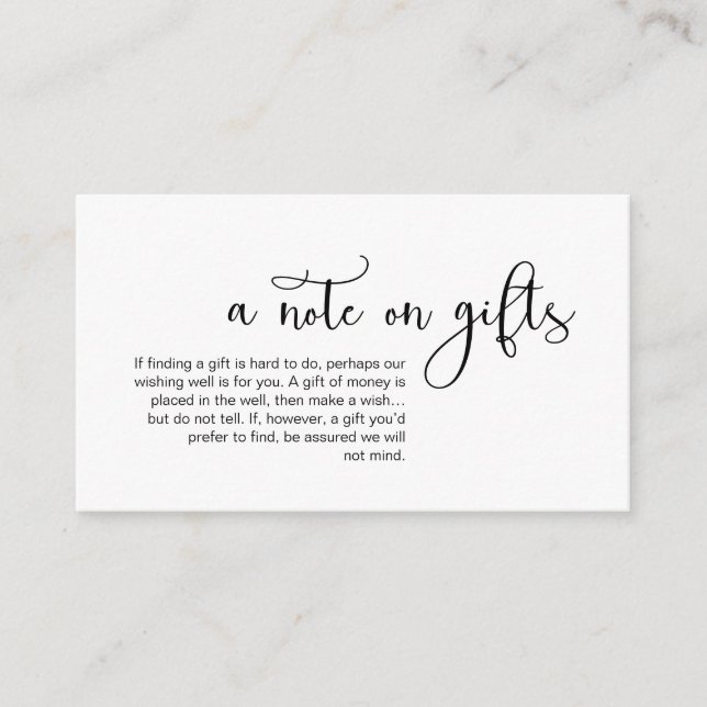 Carte D'accompagnement Police noire romantique moderne, Une note cadeaux (Devant)