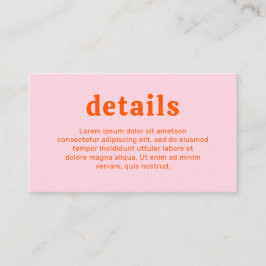 Carte D'accompagnement Police rétro Orange et rose Mariage moderne