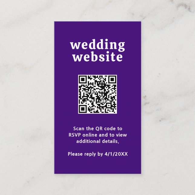 Carte D'accompagnement Police rétro violet QR Code moderne Mariage (Devant)