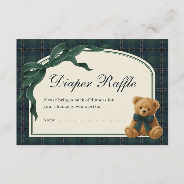 Carte D'accompagnement Polo Teddy Bear Green Bow Plaid Diaper Raffle (Devant)