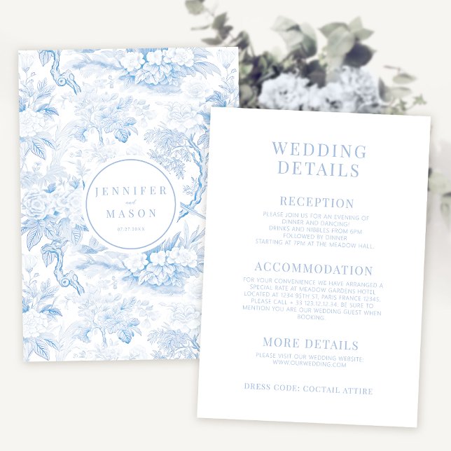 Carte D'accompagnement Porcelaine bleue mariage floral moderne détails ca (Créateur téléchargé)