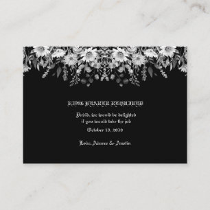 Carte D'accompagnement Porte-Alliance Mariage Floral Noir et Blanc Enclos