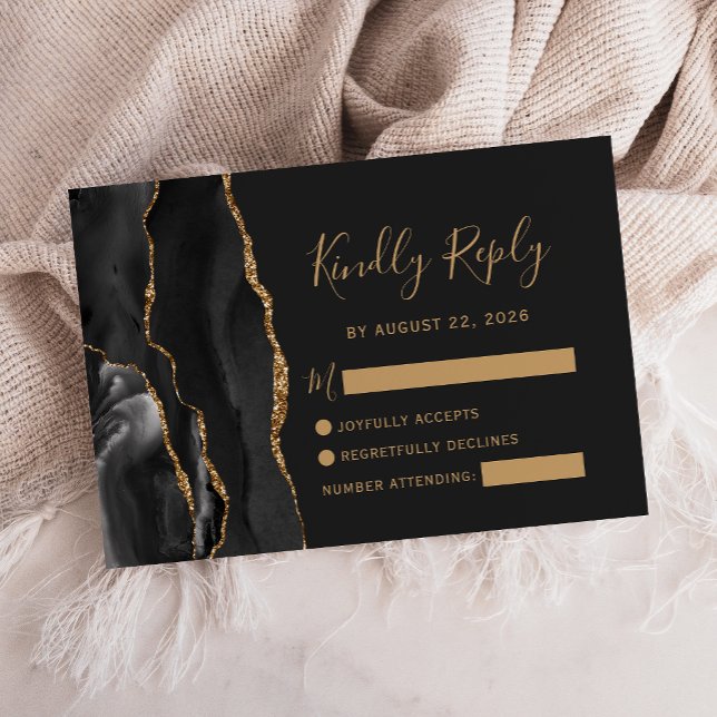 Carte D'accompagnement Porte d'or noir moderne mariage noir RSVP (Créateur téléchargé)