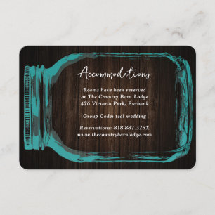 Carte D'accompagnement Pot en verre Mason Teal Bois Mariage Hébergement H