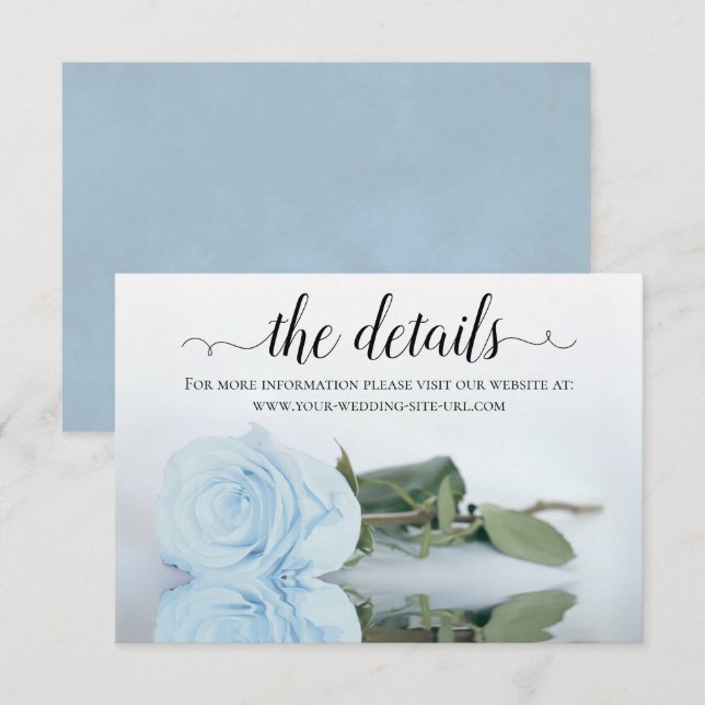 Carte D'accompagnement Powder Blue Rose Elegant Wedding Details Website (Devant / Derrière)
