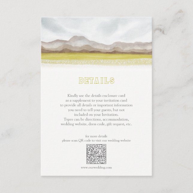 Carte D'accompagnement Prairies en fleurs Détails du Mariage (Devant)