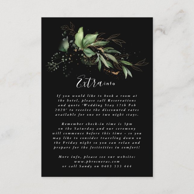 Carte D'accompagnement Premium Black Leafy Botanical Eucalyptus Green (Devant)