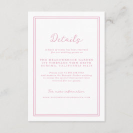 Carte D'accompagnement Preppy Peony Pink Chic Wedding Details Card