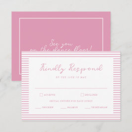Carte D'accompagnement Preppy Peony Pink Striped Wedding RSVP Card