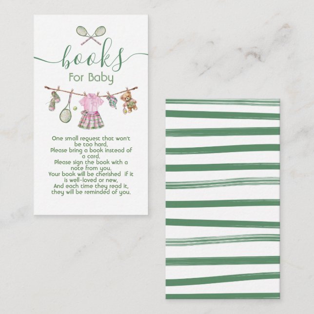 Carte D'accompagnement Preppy Tennis fille porte-linge livres pour bébé (Devant / Derrière)