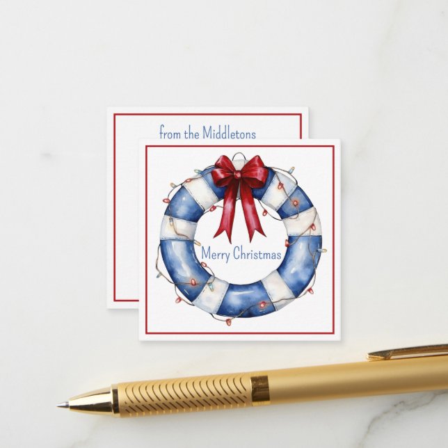 Carte D'accompagnement Préservateur Nautique De Vie De Noël Avec Bow (Devant/Arrière en situation)