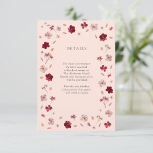 Carte D'accompagnement Pressé rose rouge et crème, Mariage floral Détails
