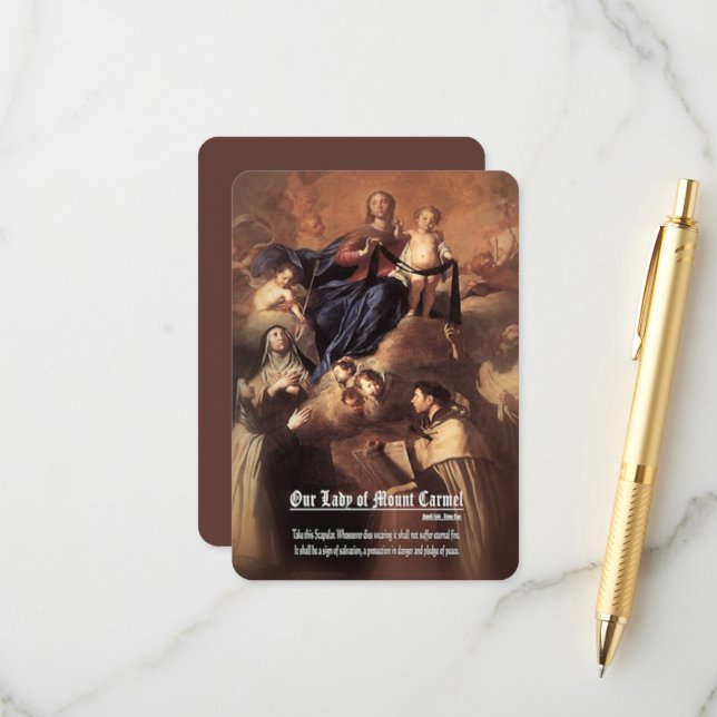 Carte D'accompagnement Prière Notre-Dame du Mont Carmel (Devant/Arrière en situation)