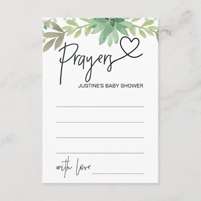 Carte D'accompagnement Prières Pour Baby shower Wish Card Green Succulent (Devant)