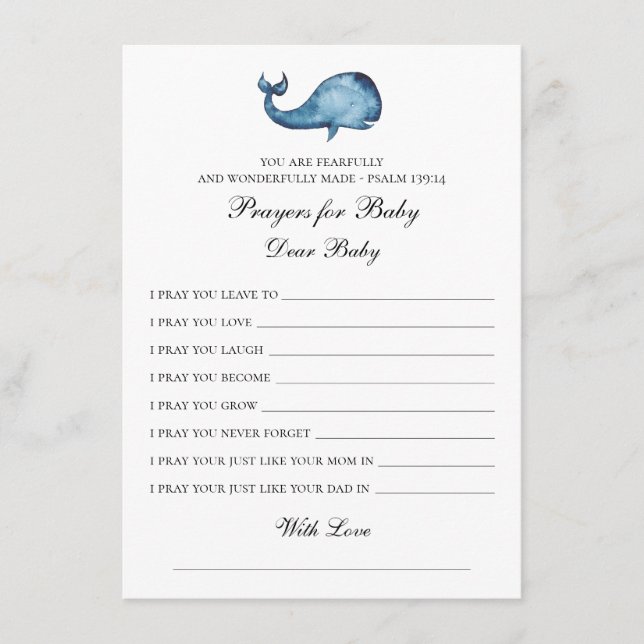 Carte D'accompagnement Prières pour bébé. La baleine bleue souhaite. Anim (Devant)