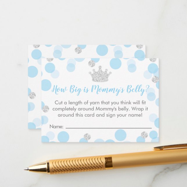 Carte D'accompagnement Prince Blue & Silver Baby shower Déchets Enc (Devant/Arrière en situation)