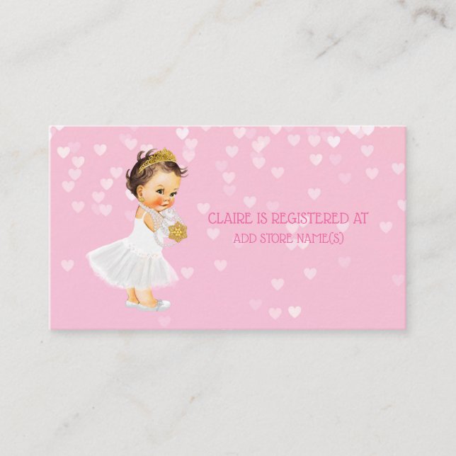 Carte D'accompagnement Princess Girl Baby shower Registre Insérer Coeurs (Devant)