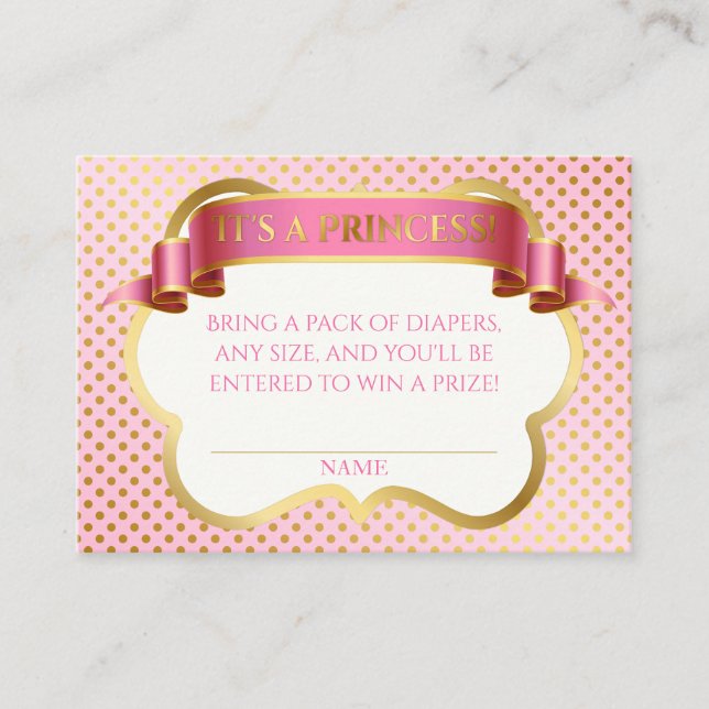 Carte D'accompagnement Princess Pink Gold Crown Dots Diaper Raffle (Devant)