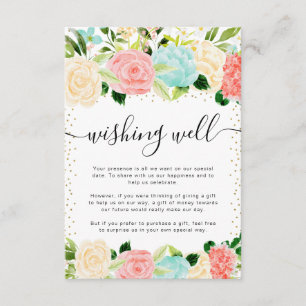 Carte D'accompagnement Puits à souhaits de mariage aux fleurs roses et me
