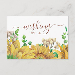Carte D'accompagnement Puits de souhaits aux tournesols aquarelle. Mariag