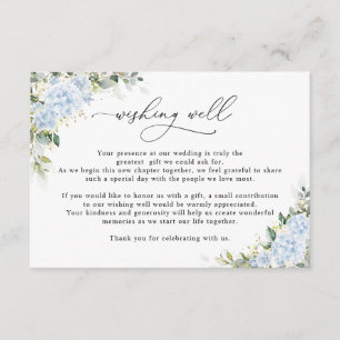 Carte D'accompagnement Puits de souhaits de mariage floral Hydrange Bleu