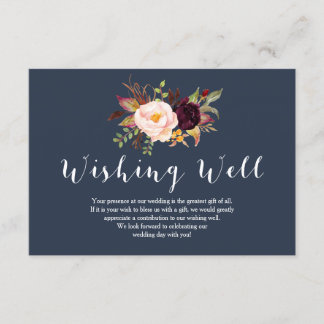 Carte D'accompagnement Puits de souhaits de mariage floral marine Bourgog