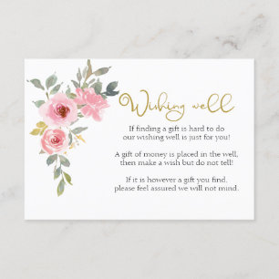 Carte D'accompagnement Puits de souhaits floral rose pâle aquarelle luxur