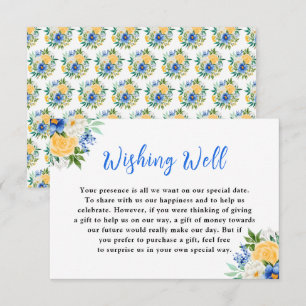 Carte D'accompagnement Puits de vœux de mariage floral bleu et jaune