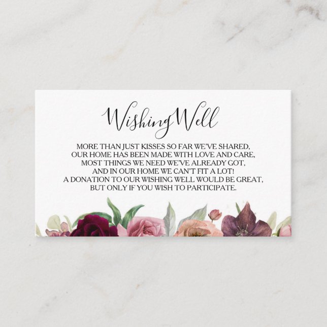 Carte D'accompagnement Puits de vœux de mariage floral rose poussiéreux (Devant)