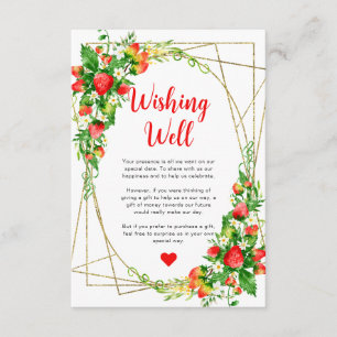 Carte D'accompagnement Puits de Vœux Mariage Or Fraises Florales